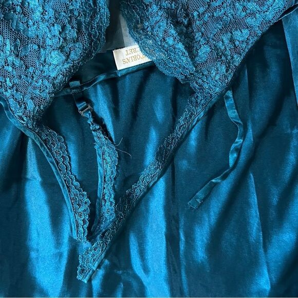 Victoria's Secret Gold Label Teal Vintage Satin Gown Chemise Lace Bust SEE INFO - Picture 3 of 10